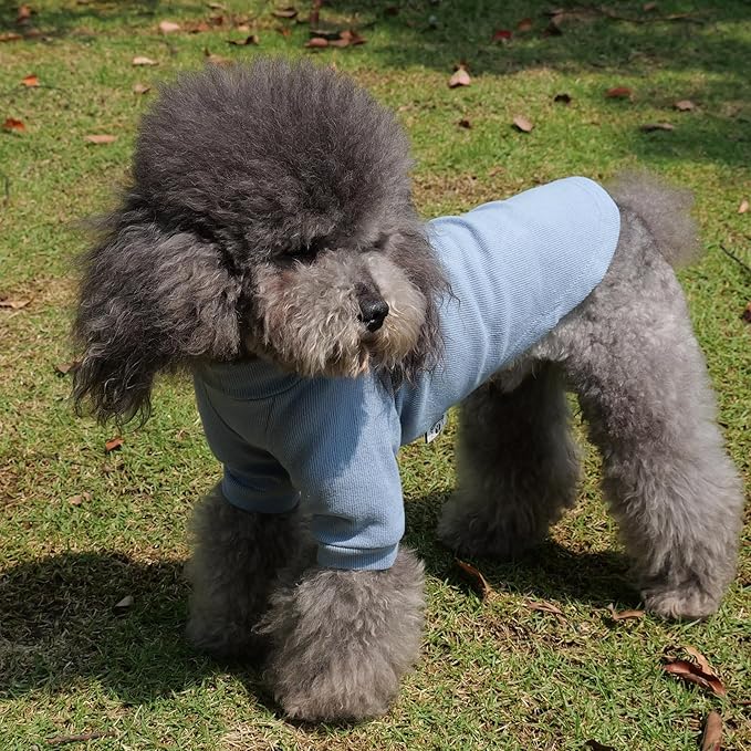 Lovelonglong Ribbed Dog T-Shirt Cotton Knitted Dog Sweaters for All Season Pet T-Shirts for Large Medium Small Dogs Grayish Blue XL