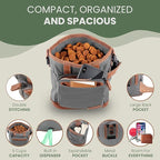 BEAU&FUR Large Dog Treat Pouch with Clicker for Training – 4 Cup Capacity, Built-In Poop Bag Dispenser, Expandable Pocket, Metal Buckle, Large Back Pocket, Ideal Design for Walks and Training – Grey