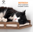 INICIO Cat Wall Shelves - Modern and Durable 3 Step Cat Furniture for Wall - Stylish Birch Floating Shelf for Cats up to 15lbs - Wooden Corner Shelves with Cushioned Perch - Brown