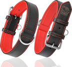 Riparo Adjustable Leather Dog Collar - Heavy Duty Wide Dog Collar for Small, Medium, Large and Extra Large Dogs with Dog Tag Holder (XXL: 2” Wide for 24”-29” Neck, Black/Red Thread)