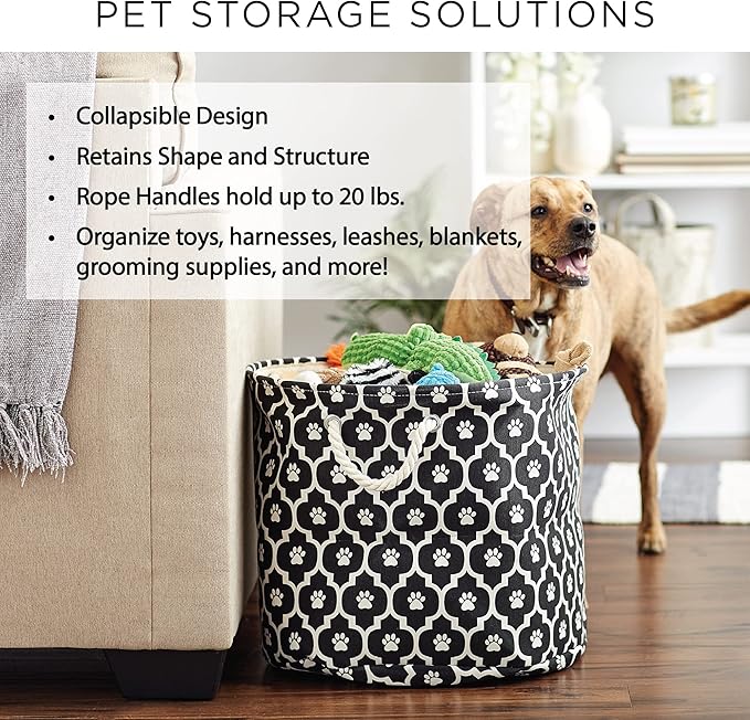 Bone Dry Pet Storage Collection Paw and Bone Print, Medium Round, 12x15x15, Rose