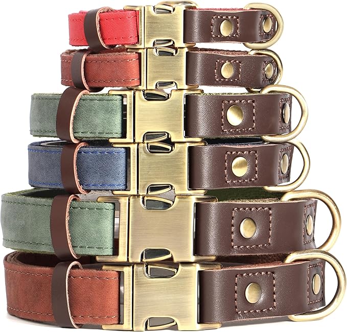 Didog Soft PU Leather Dog Collars for Small Dogs,Classic Adjustable Dog Collars with Quick Release Metal Buckle,Easy Clean and Comfortable with Nylon Lining,Denim Blue,S Neck 10-15"