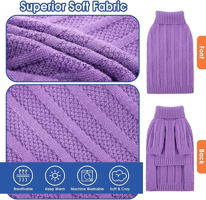 Queenmore Dog Sweater Large Size Dog, Large Pet Sweater Xmas,Turtleneck Pullover Dogs Sweaters for Dogs Girls Boys,Sweater Pet L,Thanksgiving Knitted Pet Sweater for French Bulldog(Purple,L)