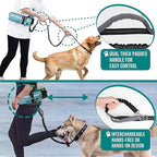 PetAmi Hands Free Dog Leash, Dog Running Leash Belt Bag for Walking, Jogging, Dog Waist Double Zipper Pouch with Poop Bag Dispenser, Dual Padded Handles Reflective Bungee Leash, Double (Turquoise)