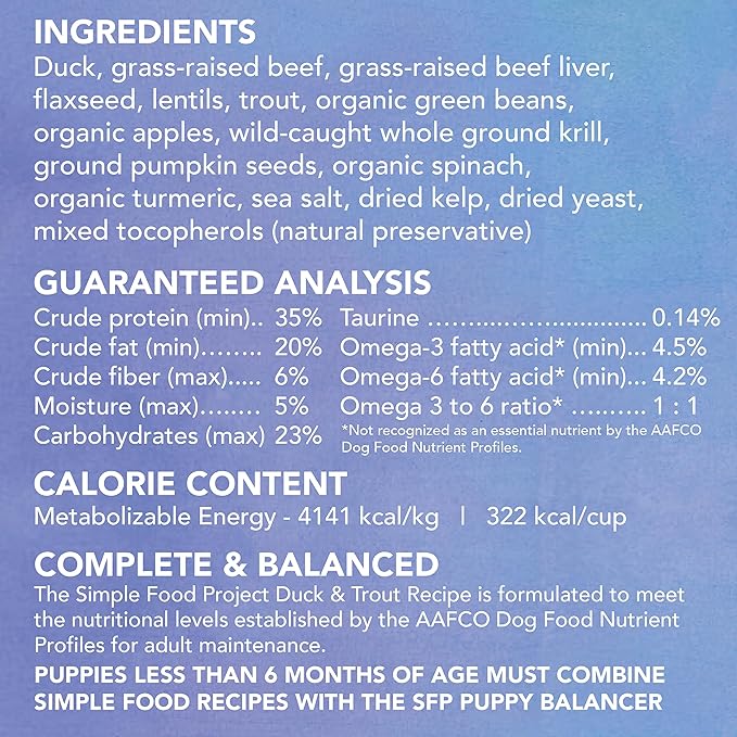 Simple Food Project - Duck & Trout Recipe - Freeze Dried Raw Food for Dogs - 24oz