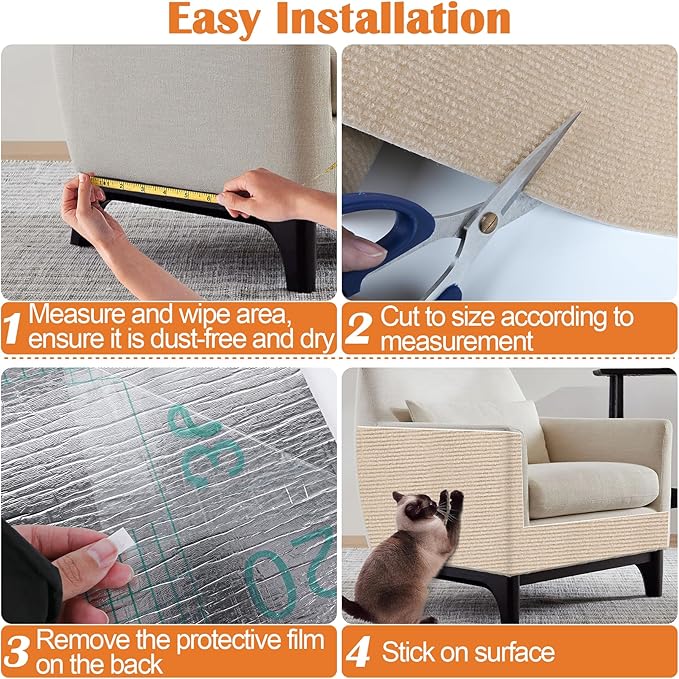 Cat Scratch Furniture Protector - 40" x 17" Trimmable Self-Adhesive Cats Claws Scratch Pads, DIY Cat Climbing Couch Protector for Scratch Post Cat Tree Replacement Indoor (Khaki)