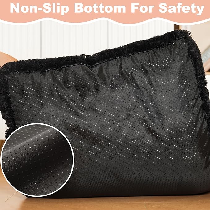 Bedfolks Waterproof Dog Crate Pad, Plush Dog Kennel Bed with Removable Cover, Faux Fur, Washable, 21"x13", Black