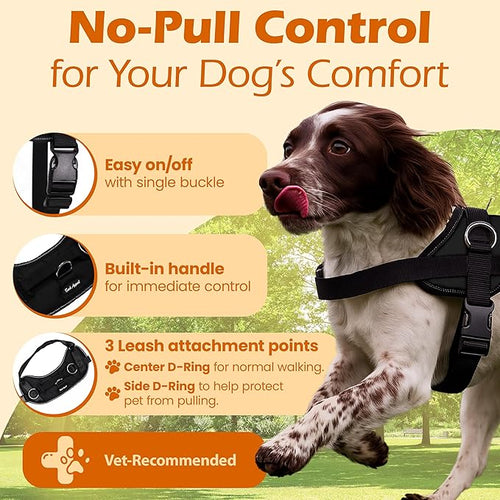 Bark Appeal Black No-Pull Dog Harness for Large to Extra Large Sized Pets – Adjustable, Reflective Vest with 3 Leash Clips for Added Control, Easy Walks & Training – XL