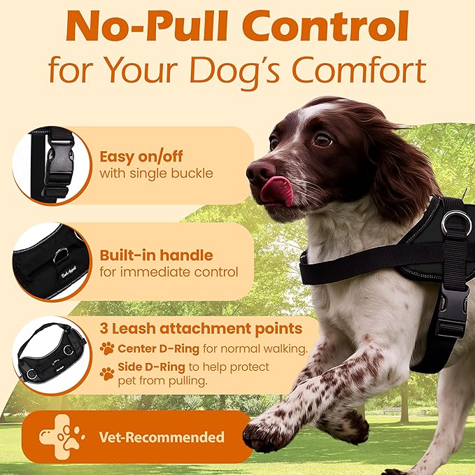 Bark Appeal Black No-Pull Dog Harness for Extra Large Sized Pets – Adjustable, Reflective Vest with 3 Leash Clips for Added Control, Easy Walks & Training – XXL