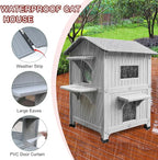 Rockever Plastic Insulated Outdoor Cat House with Escape Door, 2 Story Waterproof Cat House for Outdoor Cats for Feral Cats, Elevated Outside Cat Shelter, Clean and Assemble Easily