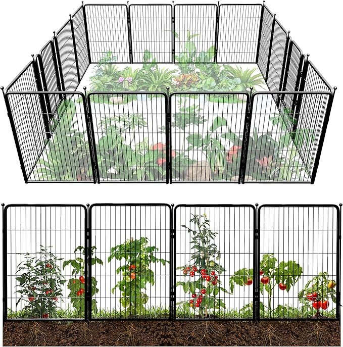 FXW Garden Fence Outdoor for The Yard – 40in(H) x 36.4ft(L) Heavy Duty Metal Animal Barrier for Dog and Rabbit, Decorative Dog Fence, 16 Panels, Black