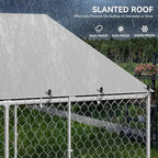 DWVO 14.8'x14.8' Large Outdoor Dog Kennel with Roof, Dog Pens Outside with Metal Dog Gate, Dog House Large Dogs for Yard