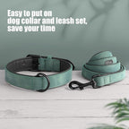 Didog Soft Padded Leather Dog Collar and Leash Set, Adjustable 4FT Faux Leather Dog Leash and Collar Set with Metal Buckle for Small Medium Large Dogs, Green, L