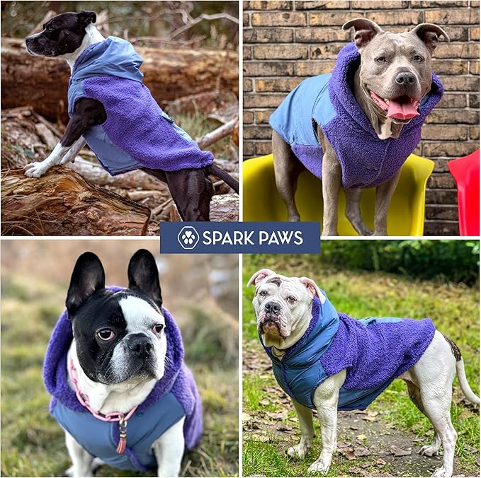 Spark Paws Reversible Dog Sweater, Sherpa Vest with Warm Fleece Lining, Warm Coat for Winter, Suitable for Small Medium, Large, XL XXL Dogs - Purple and Navy Blue - 3XL