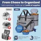 The Original Doggy Bag™ - Complete Dog Travel Bag for Supplies with 2 BPA-Free Travel Dog Bowls & 2 Pet Food Containers - Traveling Kit for Road Trips, Camping, Weekend Away or Doggy Gift - Grey