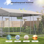 10 x 10 x 7FT Large Outdoor Dog Kennel with Large Feeding Bowls, Dog Kennel Outside with Roof, Galvanized Heavy Duty Chain Link Outdoor Dog Run Cage with Cover and Secure Lock