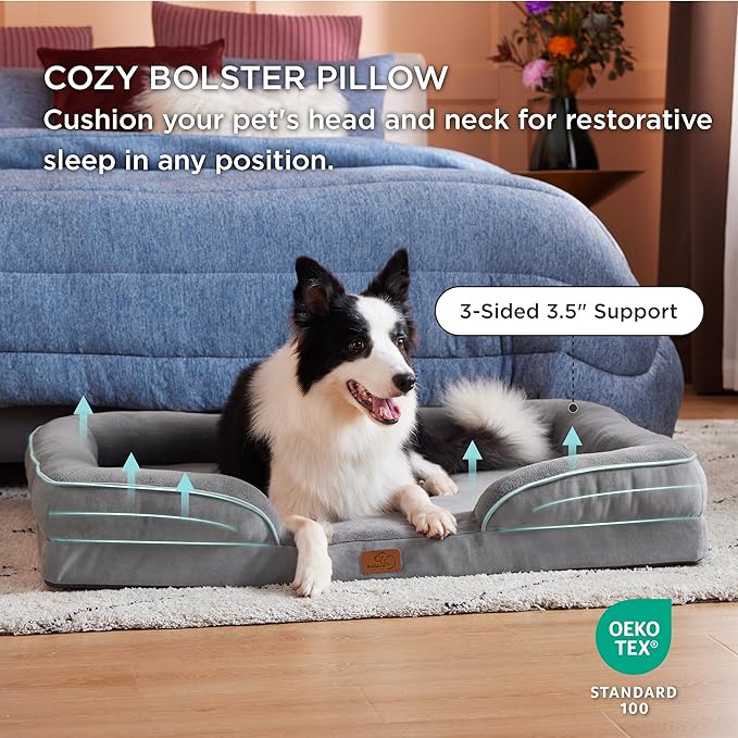 Bedsure L Plus Orthopedic Dog Bed for Large Dogs - Washable Dog Cat Bed Waterproof, L Plus Big Comfort Dogs Couch Sofa with Washable Removable Cover, Pet Bed with Nonskid Bottom, Grey, 38"