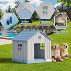 Dog House Outdoor Indoor - Waterproof, Ventilated, Easy to Clean, Elevated Floor for Small-Large Dogs, Easy to Assemble (Blue, 31" L x 33.3" W x 33.5" H)