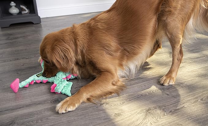 goDog Dragons Squeaky Plush Dog Toy with Chew Guard Technology, Durable Fabric & Squeaker for Active Play, Seafoam, Large