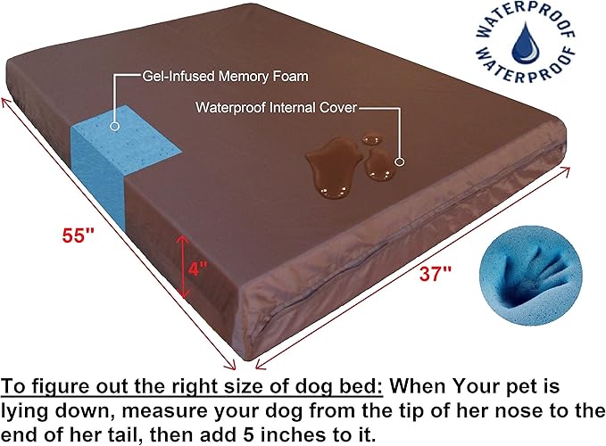 Dogbed4less Memory Foam Dog Bed for Large Dogs, Orthopedic Ultra Plush Mattress, Thick Waterproof Lining and Durable Blue Denim Cover, XXL