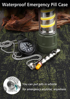 Titanium Pill Holder Necklace for Men Women Emergency Whistle Mini Keychain Nitro Pill Case with Loud Whistles EDC Safety Backpacking Survival Hiking Camping Pets Training