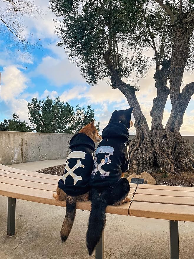 ChoChoCho Woof Dog Hoodie, Designer Dog Hoodies for Small Medium Large Breeds, Art Collection Dog Sweatshirts, Street Drawstring Hoodies Outfit Clothes for Puppy Puppies (4XL, Tape Arrows)