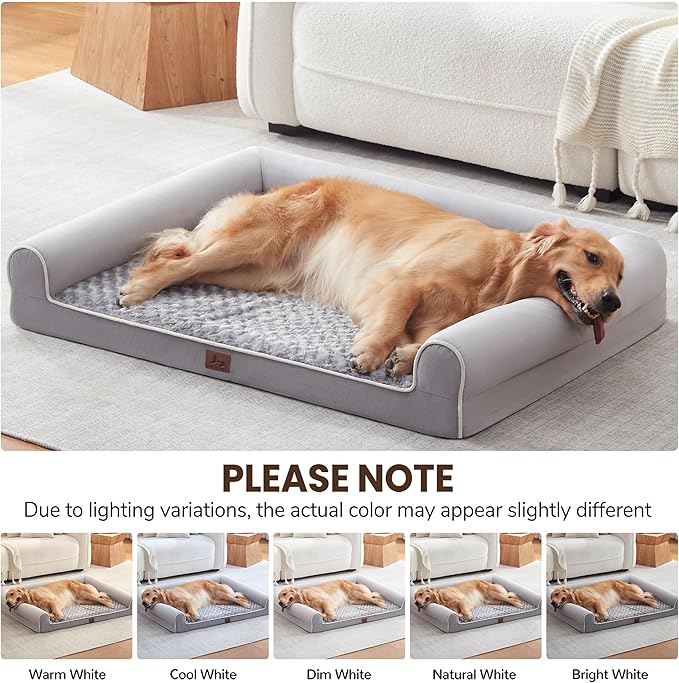 Orthopedic XL Dog Beds, Waterproof Pet Bed for Extra Large Dogs, Non-Slip Bottom and Egg-Crate Foam Large Pet Couch Sofa with Washable Removable Cover, Light Grey