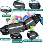 PetAmi Hands Free Dog Leash, Dog Running Leash Belt Bag for Walking, Jogging, Dog Waist Double Zipper Pouch with Poop Bag Dispenser, Dual Padded Handles Reflective Bungee Leash, Single (Charcoal Grey)