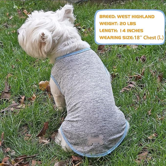 KYEESE 2 Pack Dog Shirts Quick Dry Soft Stretchy Pet T-Shirts with Reflective Label Tank Top Sleeveless Vest Sun Protection Dog Clothes for Small Dogs, X-Large, Light Blue+Grey