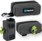 PetAmi Dog Poop Bag Holder for Leash Doggie Waste Bag Dispenser with Clip & Velcro Belt for Puppy Potty Walking Accessories Travel Camping Pet Supplies Zipper Pouch with Trash Bag Roll, Gray 1 Pack