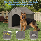 Large Dog House Outdoor Indoor for Medium Large Dogs, Durable Plastic Waterproof Doghouse with Air Vents and Elevated Floor, Easy Clean and Assemble (Grey, 36.2''L×38''W×38''H)