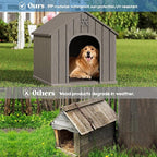 Large Dog House Outdoor Indoor for Medium Large Dogs, Durable Plastic Waterproof Doghouse with Air Vents and Elevated Floor, Easy Clean and Assemble (Grey, 36.2''L×38''W×38''H)