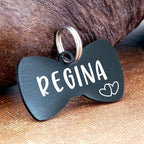 Ultra Joys Cat ID Tag Personalized Pet Tags, Durable Stainless Steel Small Pet Mini Dog Cat Tag Lightweight - Bowtie Tag in Black