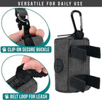 PetAmi Dog Poop Bag Holder for Leash Attachment, Doggie Zipper Pouch Soft Fabric Poop Bag Carrier, Dog Pet Waste Bag Dispenser with Carabiner Clip, 1 Roll of Dog Trash Bag (Black/Gray, 2 Pack)