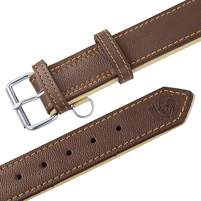 Riparo Brown Leather Dog Collar - Heavy Duty Wide Dog Collar for Small, Medium, Large and Extra Large Dogs with Dog Tag Holder (XL: 1.75" Wide for 21”-25” Neck, Brown)