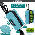 PetAmi Dog Poop Bag Holder for Leash Attachment, Doggie Zipper Pouch Soft Fabric Poop Bag Carrier, Dog Pet Waste Bag Dispenser with Carabiner Clip, 1 Roll of Dog Trash Bag (Blue, 1 Pack)