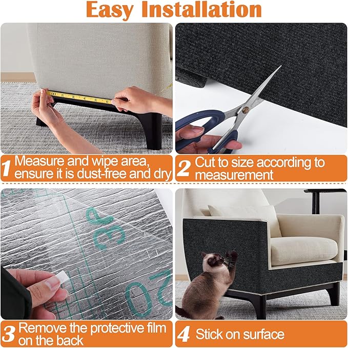 Cat Scratch Furniture Protector - 158" x 13.8" Trimmable Self-Adhesive Cats Claws Scratch Pads, DIY Cat Climbing Couch Protector for Scratch Post Cat Tree Replacement Indoor (Black)