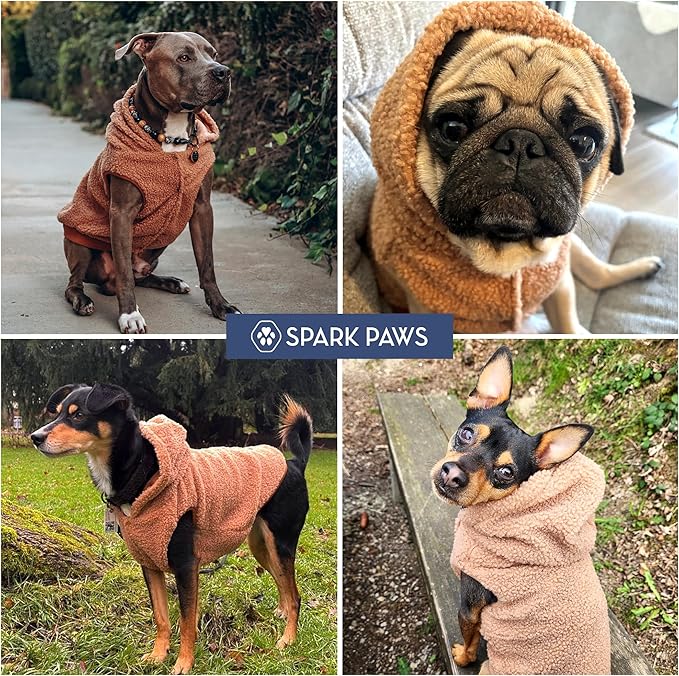 Spark Paws Teddy Dog Sweater, Sherpa Vest with Warm Fleece Lining, Winter Coat Suitable for Small Medium Large XL XXL Breeds - Brown - 2XL