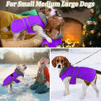 Dogcheer Dog Coat, Waterproof Dog Jacket Reflective Pet Winter Coat with Adjustable Hook & Loop, Christmas Puppy Fleece Jacket Warm Turtleneck Snowsuit for Small Medium Large Dogs - Purple, 3XL