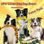 All Large Dog Rope Toys for Aggressive Chewers, 5 Nearly Indestructible Various Tough Rope Toys for Large and Medium Breed, 100% Cotton for Teeth Cleaning, Tug of War, No Small Type