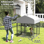 PawHut 4' x 4' x 4.5' Outdoor Dog Kennel, Welded Wire Dog Kennel Outside Run with 360° Rotating & 4 Level Adjustable Bowls, Waterproof & UV Resistant Cover, for S&M Breeds, Chickens, Ducks, Silver
