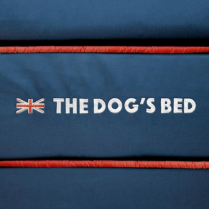 The Dog's Bed Replacement Outer Cover ONLY (Outer Cover ONLY - NO Bed, NO Waterproof Inner) for The Dog's Bed, Washable Oxford Fabric, Small (Blue with Red Piping UK Embroidery Flag)