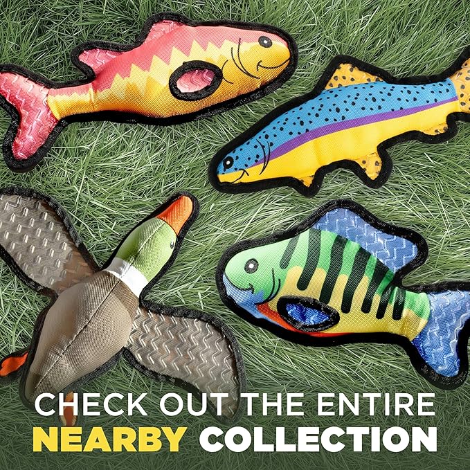 Plush Dog Toys | Bass Fish Stuffed Animal Squeaky Toy for Dogs | Outdoor Pet Toy Built for Adventure