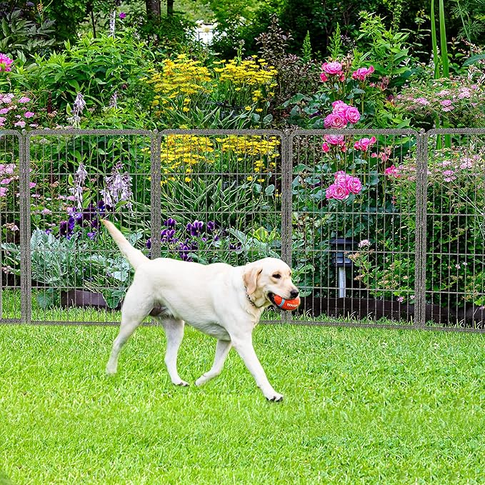 FXW Garden Fence Outdoor for The Yard – 40in(H) x 18.2ft(L) Heavy Duty Metal Animal Barrier for Dog and Rabbit, Decorative Dog Fence, 8 Panels, Silver