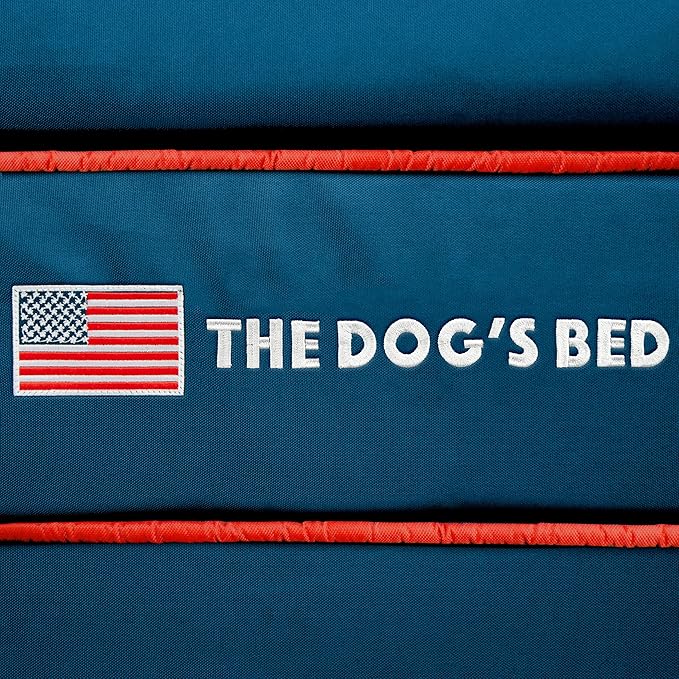 The Dog’s Bed Orthopedic Headrest Dog Bed XXL Blue Oxford with Red Trim US Flag, Memory Foam, Hip & Elbow Dysplasia, Post Surgery, Lameness, Waterproof Washable Cover