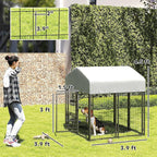 PawHut 4' x 4' x 4.5' Outdoor Dog Kennel, Welded Wire Dog Kennel Outside Run with 360° Rotating & 4 Level Adjustable Bowls, Waterproof & UV Resistant Cover, for S&M Breeds, Chickens, Ducks, Silver