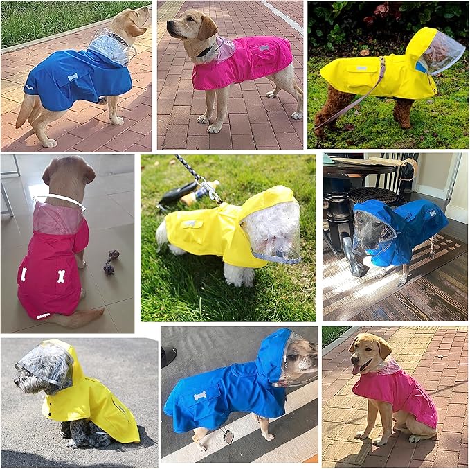 Waterproof Dog Raincoat, Adjustable Reflective Lightweight Pet Rain Clothes with Poncho Hood (4X-Large, Blue)
