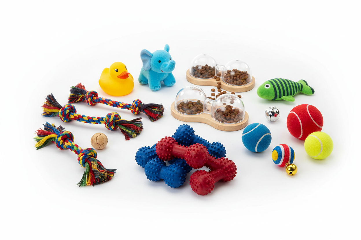 Toys & Entertainment: Engaging, safe, and fun toys to keep pets active and stimulated. (make it real photo)